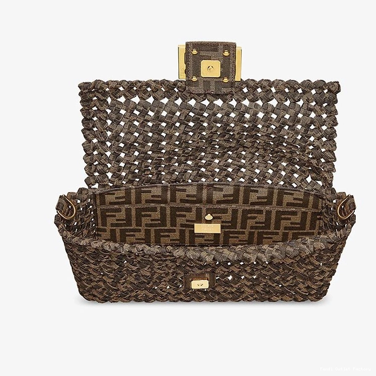 Cheap HOT Baguette In Medium Interlace Bag Coffee Fendi Fabric 0729
